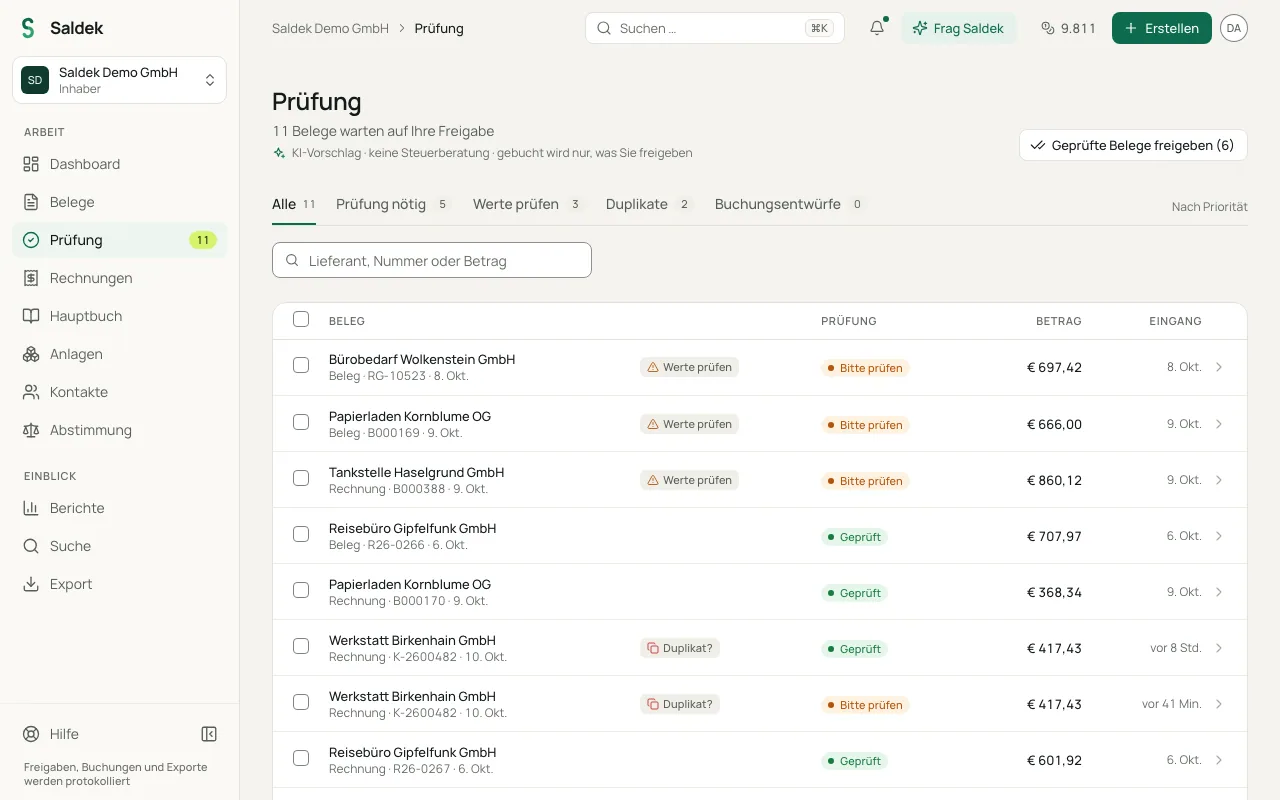 Review queue with several documents waiting for review